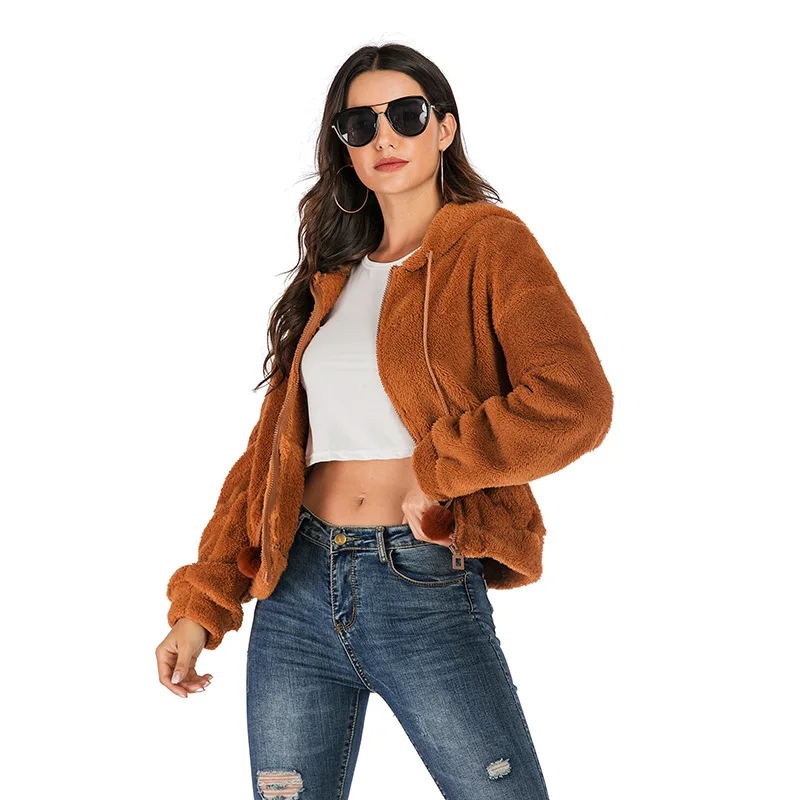 Hoodies Coat Women Lamb Cashmere Short Jackets Women's Long Sleeves Zipper Warm Tops Female Casual Autumn Winter New Clothing | Женская