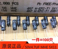 100pcs rubycon mhe 50v4 7uf 5x11mm electrolytic capacitor mhe series 4 7uf 50v hot sale 105 degrees 4 7uf50v