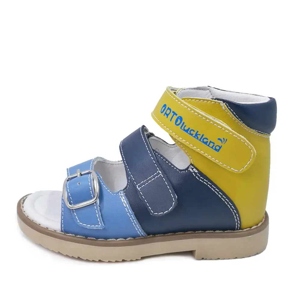 black yellow blue Ortoluckland/новая детская обувь; сандалии из натуральной кожи для маленьких мальчиков; ортопедическая обувь с ремешком и пряжкой - Цвет: black yellow blue