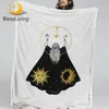 BlessLiving Priestess Soft Blanket Witchcraft Plush Bedding Moon Sun Throw Blanket for Bed Hippie Bedspread Psychedelic Cobertor 1
