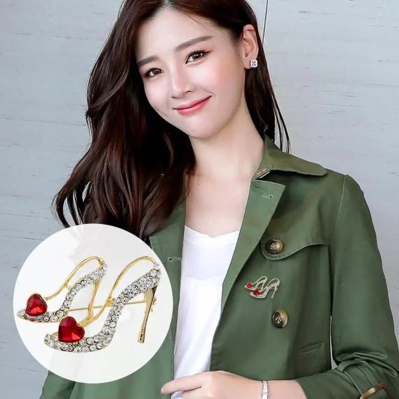 Обувь с кристаллами на высоком каблуке сердечком Элегантная Брошь-булавка