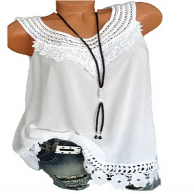 Свободные топы без рукавов блузка кружевная женская рубашка размер бохо летняя