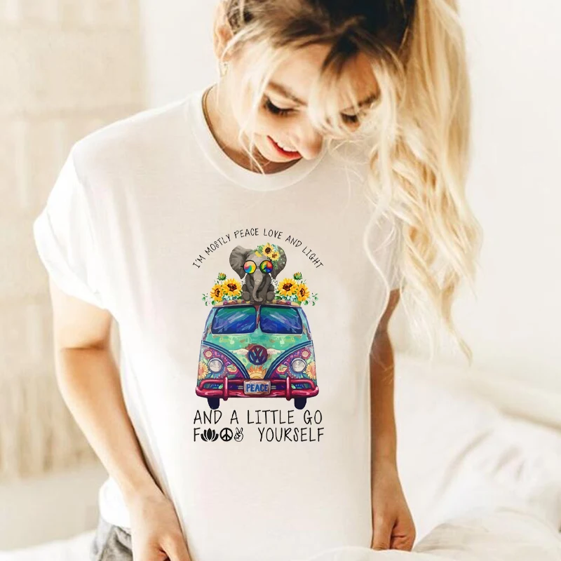 

I'm Moetly Peace Love and Light and A Little Go Yourself Women Tshirt Camping Adventure Clothes Vacation T Shirts Female Tops