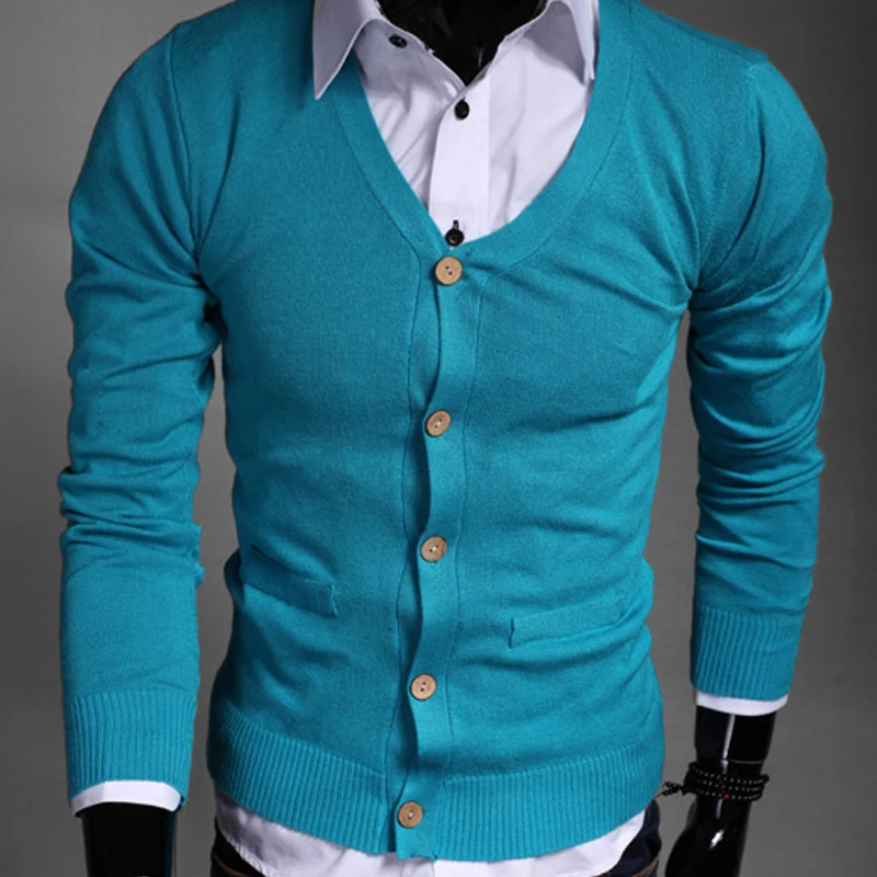 Мужской повседневный трикотажный кардиган тонкий хлопковый свитер с длинным