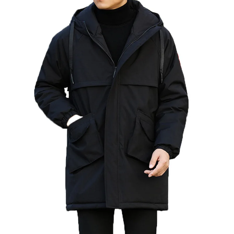 

new winter hooded thickened style overcome trend large size loose medium length jacket youth fashion coat men