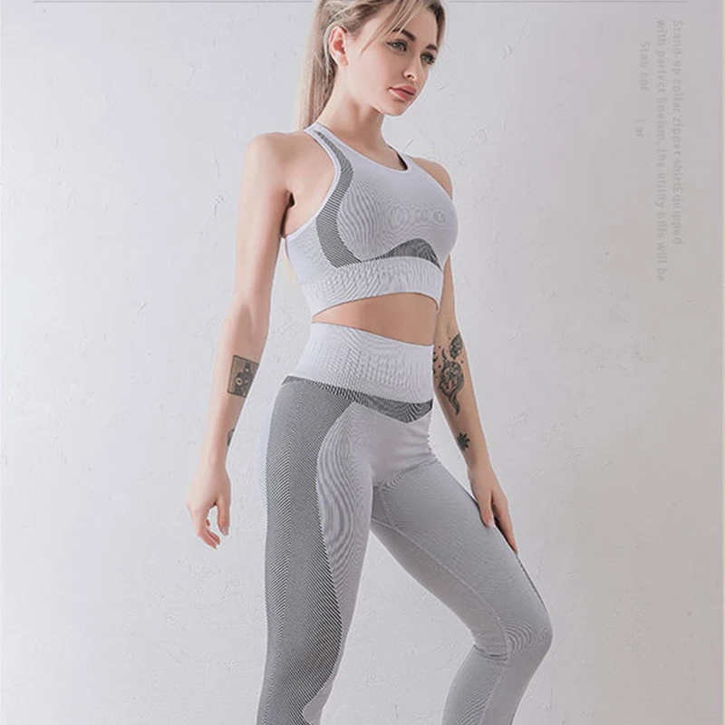 

Women Seamless Yoga Set Fitness Clothing High Waist Gym Leggings+Padded Push Up Sports Bra Running Sportswear Track Suit