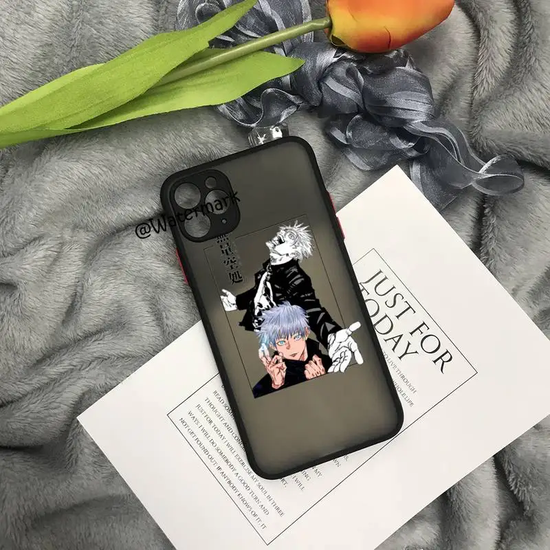 Чехол для телефона с аниме juютсу Kaisen Gojo Satoru IPhone 13 12 11 Pro Max Xs Xr X 7 8 Plus черный матовый