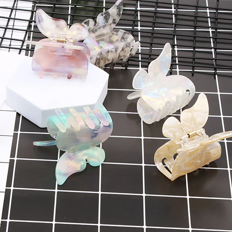 

New Acetic Acid Plate Magic Splicing Hair Mermaid Crocodile Claw Clip 6cm Butterfly Green White Accessories For Women