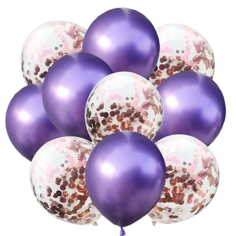 purple and rose gold 10 шт. 12 дюймов металлические цвета латексные воздушные шары конфетти воздушные баллоу надувной шар для дней рождения вечеринки Baby Shower Свадебный декор - Цвет: purple and rose gold