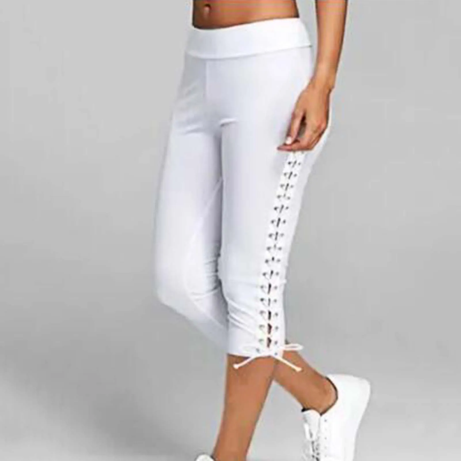 

Women High Waist Cropped Trousers Pants Elastic Bandage Leggings Plus Size