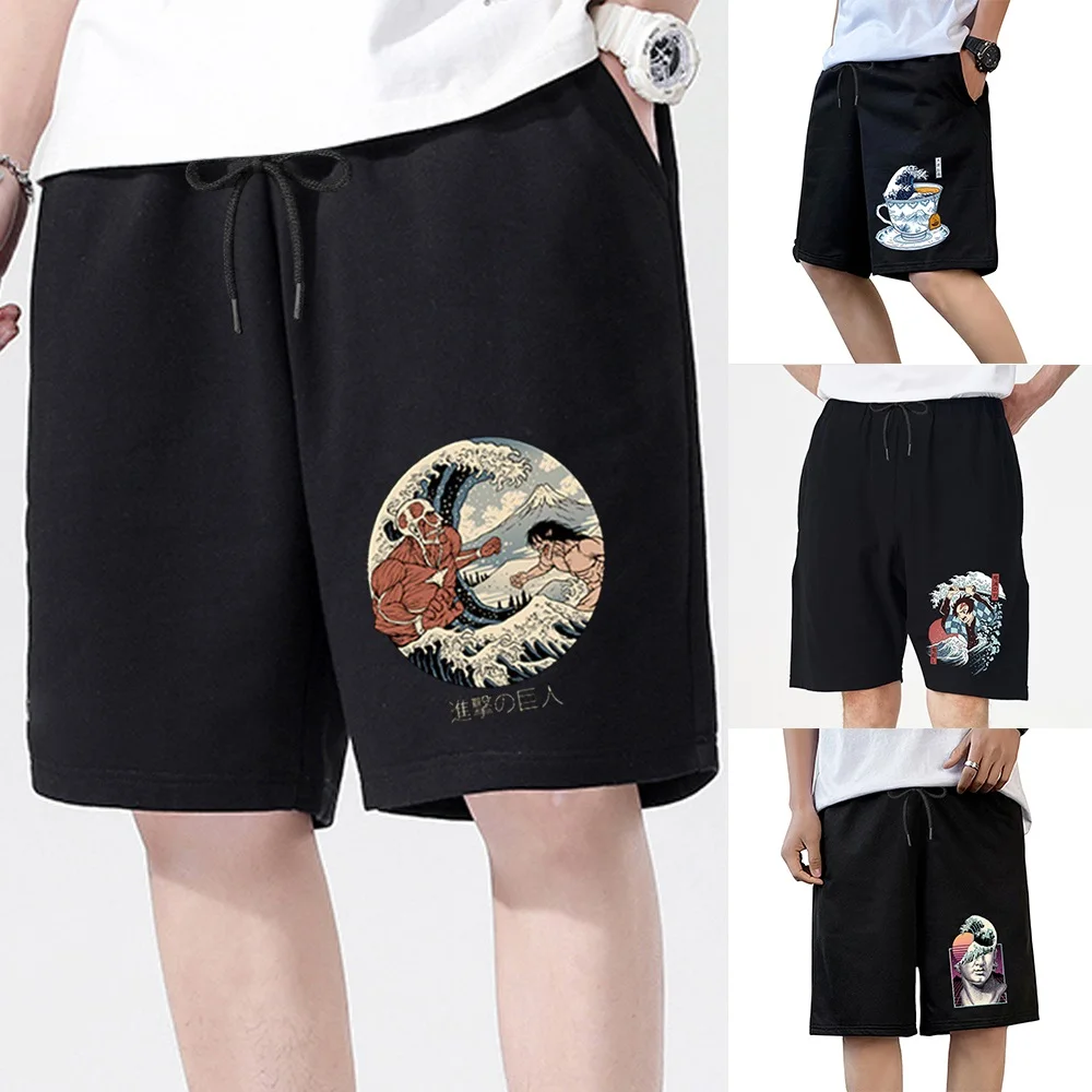 

Shorts Men's Summer Leisure Loose Sports Bodybuilding Joggers Wave Printed Pocket Fitness Breathable Drawstring Shorts Clothing