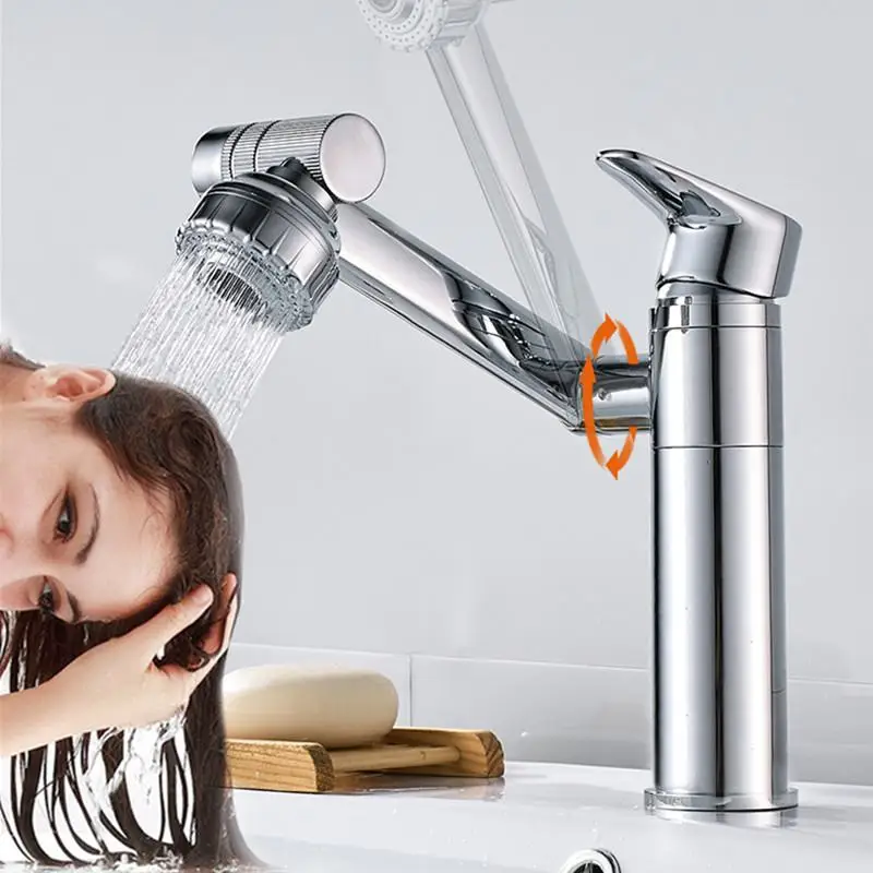 

Wash Basin Faucet Rotate Spout Hot Cold Mixer Tap Multidirectional Rotation Two Water Mode for Kitchen Bathroom Accessories