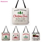 Счастливая Рождественская ферма, свежая Рождественская елка, водный грузовик, хлопковая льняная сувенирная сумка через плечо, сумка-шоппер, водостойкая Сумка-тоут