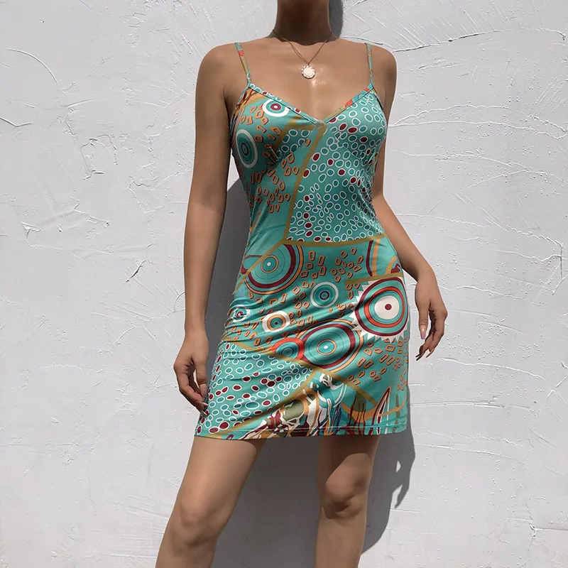 

2021 summer European and American new women's wear net red blogger street fashion brand personalized printing suspender dress