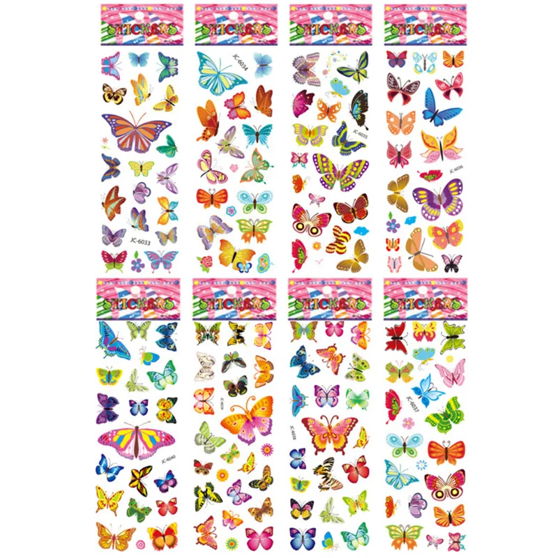 8 Sheets/Set Waterproof 3D Cartoon Butterfly Pattern Stickers Kids DIY Toy For Children Girls Room Decoration Kawaii Sticker