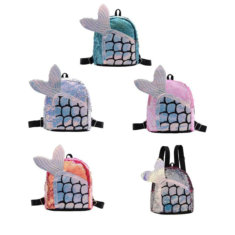 Женский рюкзак Русалочки с блестками для девочек милый школьный на молнии рыбьим