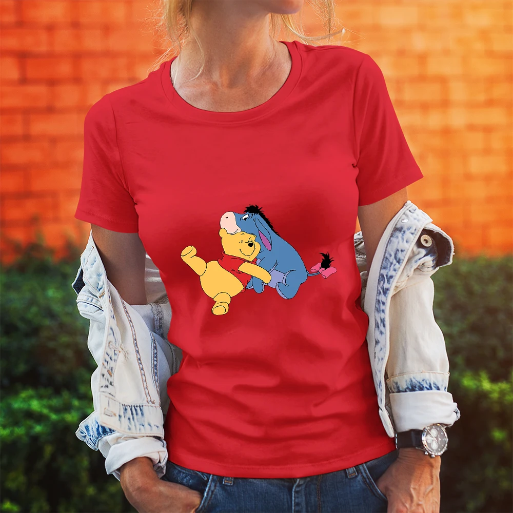 

Disney Harajuku Fashion Women T Shirts O-Neck Winnie and Eeyore Best Friend T-shirts Breathable Anime Cartoon Tshirt Female