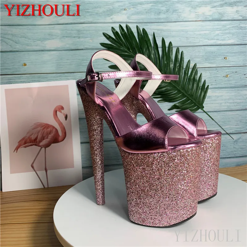 

Summer 20cm model pole dancing using sandals, thin heels sexy 8-inch high champagne sequined sandals