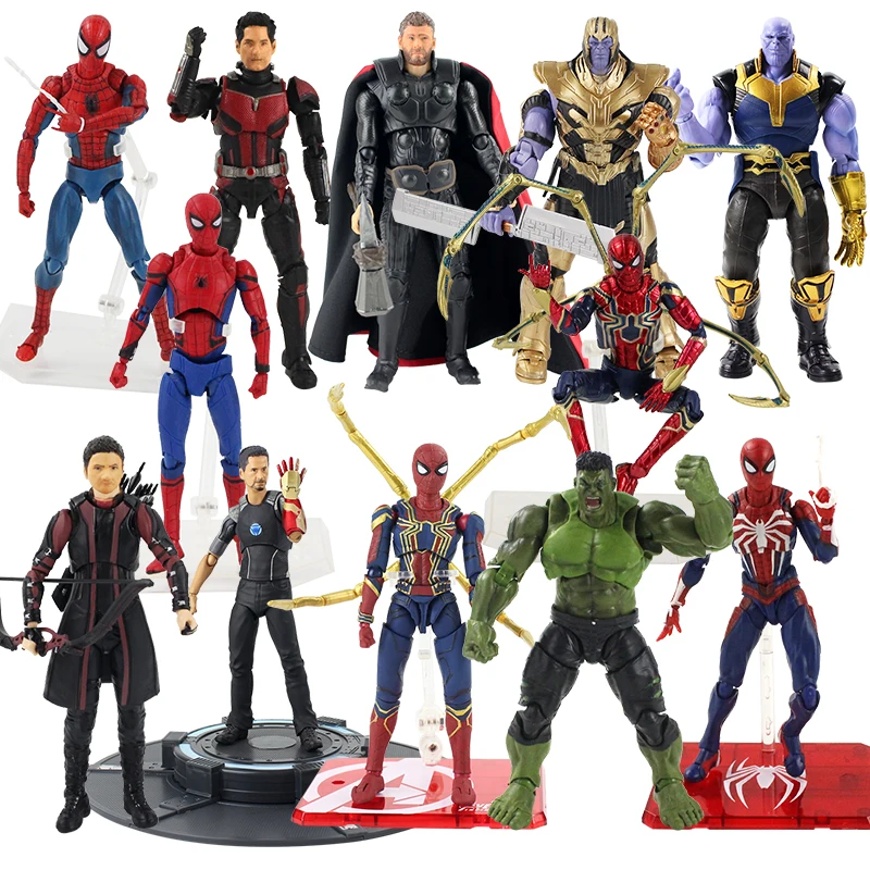 Marvel SHF Avengers Infinity War PVC Figure Toys Spiderman Thanos Hulk Thor Antman Hawkeye Tony Super Hero Movable Figurine