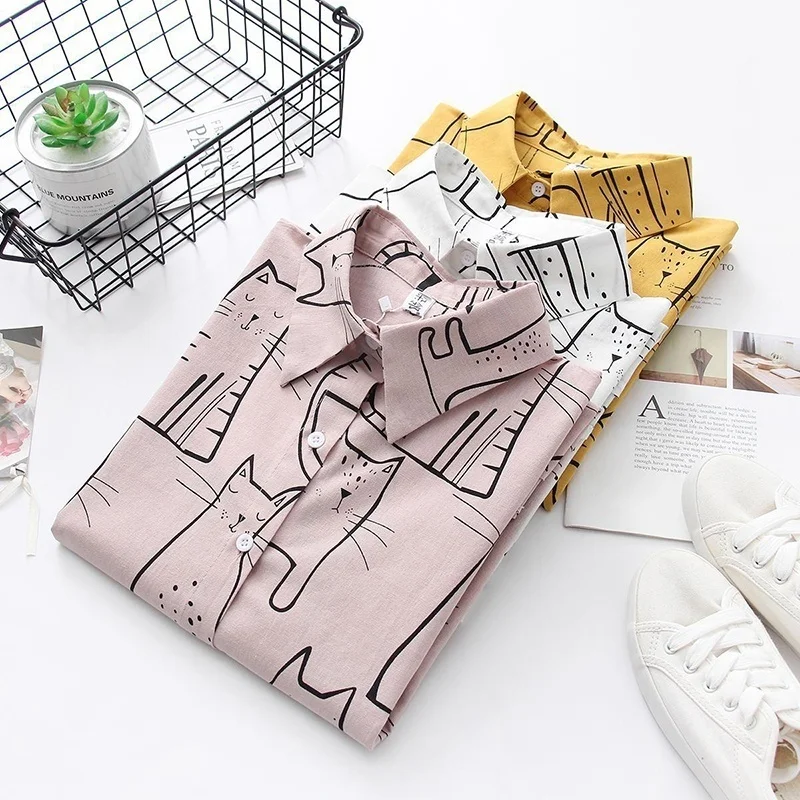 Женская рубашка с отложным воротником и длинными рукавами милые повседневные