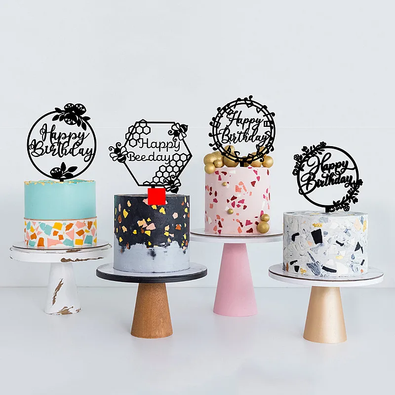 

high quality big size Happy Birthday Cake Topper Acrylic Letter Cake Toppers Party Supplies Happy Birthday Black Cake Decoration