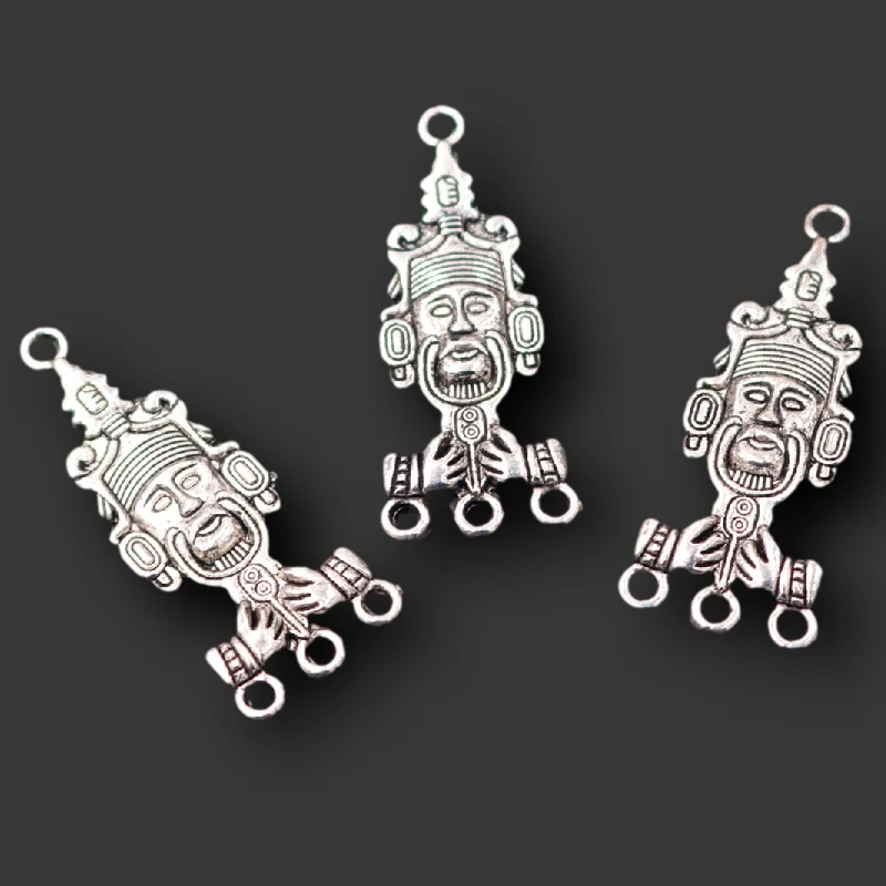 

8pcs Silver Plated Ancient Mayan Totem Deity Connectorts Retro Earrings Metal Accessories DIY Charms For Jewelry Crafts Making