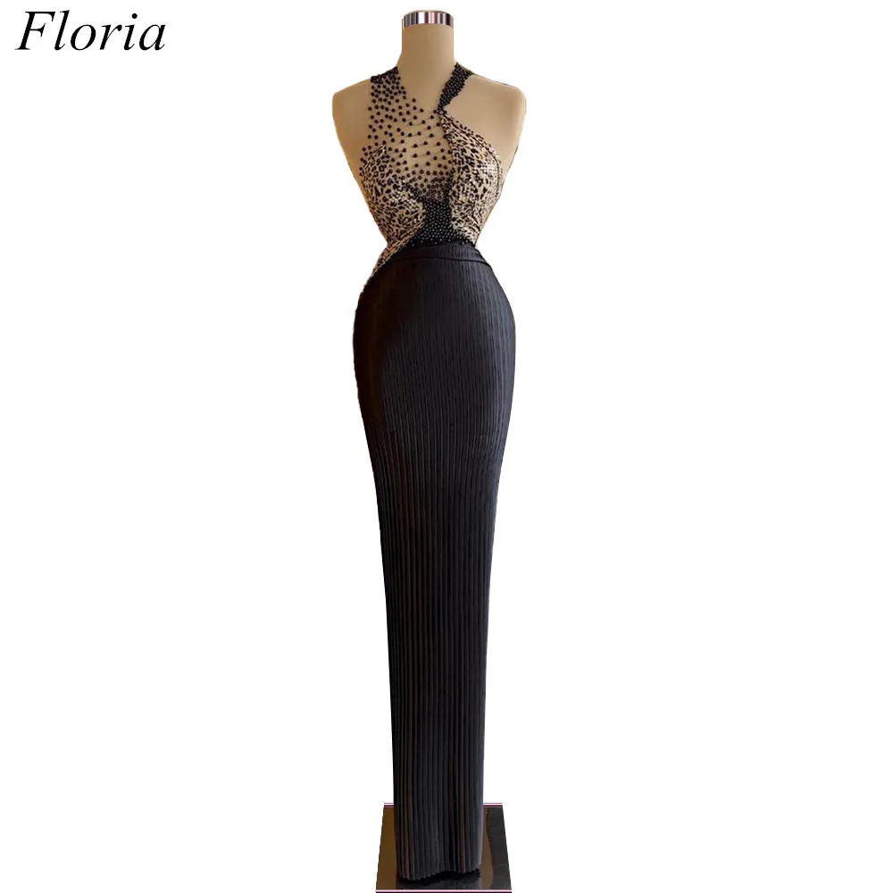 

Floria Black Evening Dresses Leopard Print Beads Long Women Dress Summer Holiday Sexy Party Gowns Female Gift Club Wear Banquet