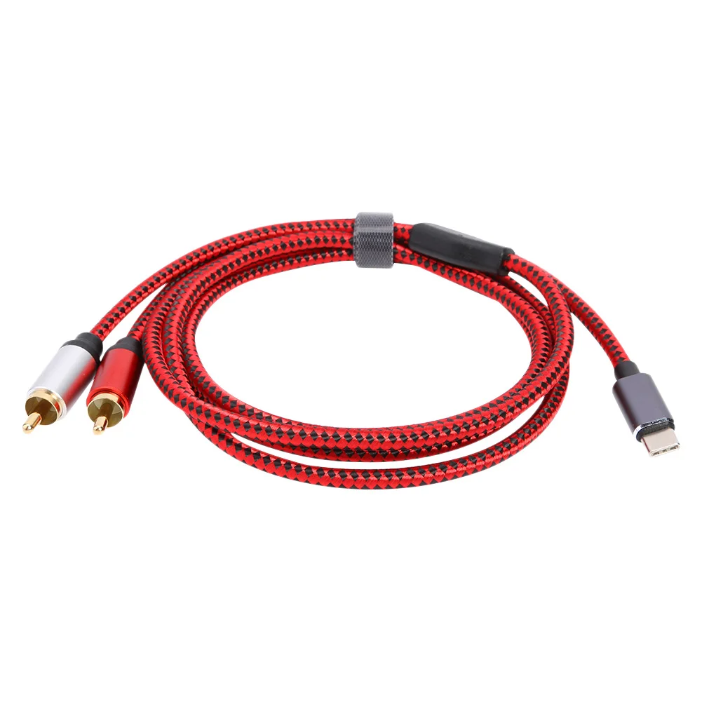 Аудиокабель с разъемом USB Type C на 2 штекера RCA изящный дизайн прочный аудиокабель