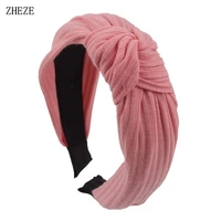 12pcslot knot cross tie solid fashion hairband knitted rib girls bow hoop wide hair accessories velvet twist headband