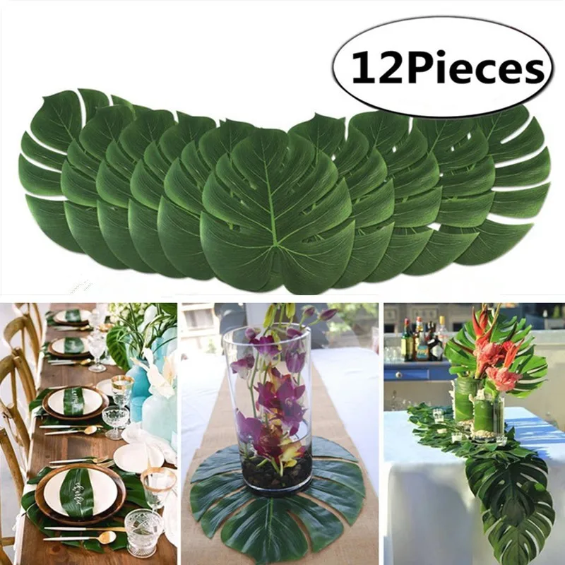 12 шт./лот Зеленые искусственные листья тропической пальмы вечерние в виде