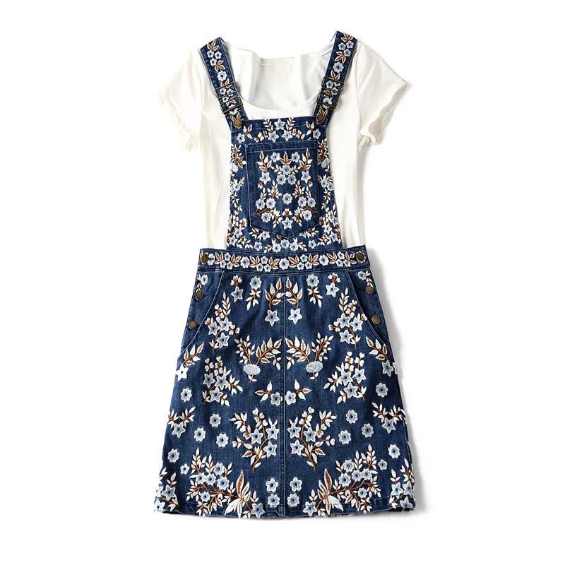Женская одежда 2020 летние новые джинсовые платья с цветочной вышивкой для девочек