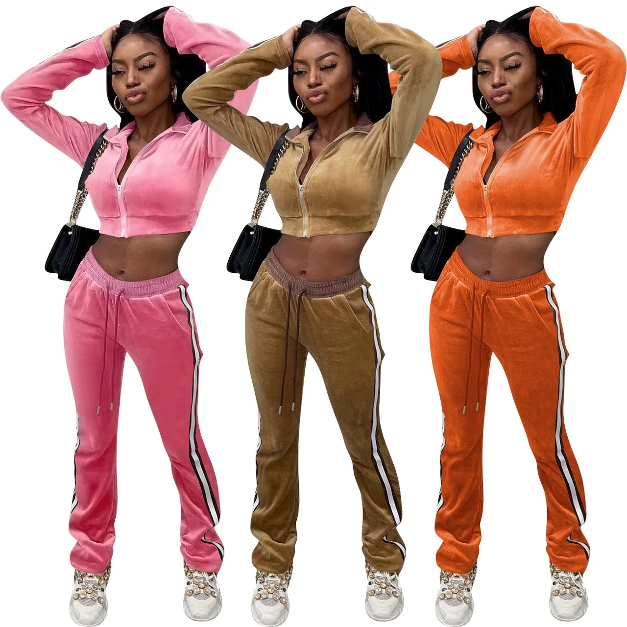 

Women Tracksuit Velvet 2 Piece Outfit Sweatshirt+Straight Sweatpants Matching Set Fitness Sporty Streetwear