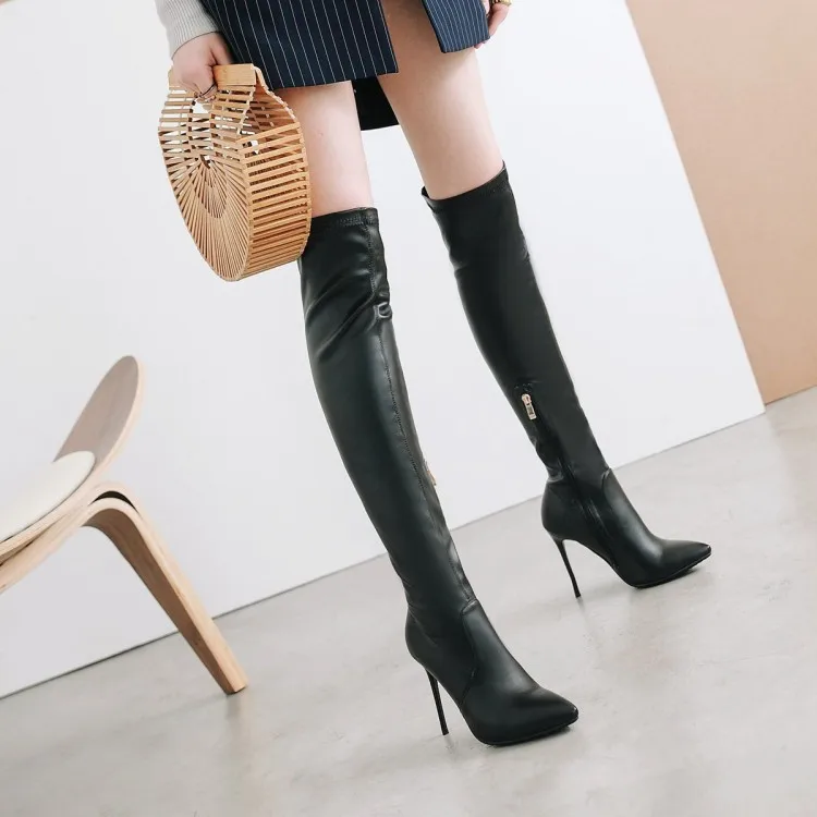 Женские высокие сапоги большого размера женские выше колена однотонные на