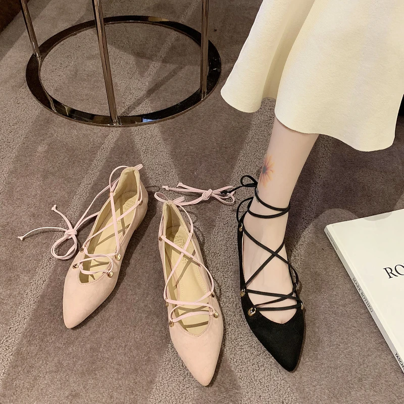 

Shoes Woman Flats Soft Modis Pointed Toe All-Match Casual Female Sneakers Autumn Elegant Dress New 2021 Cross Moccasin Summer Co