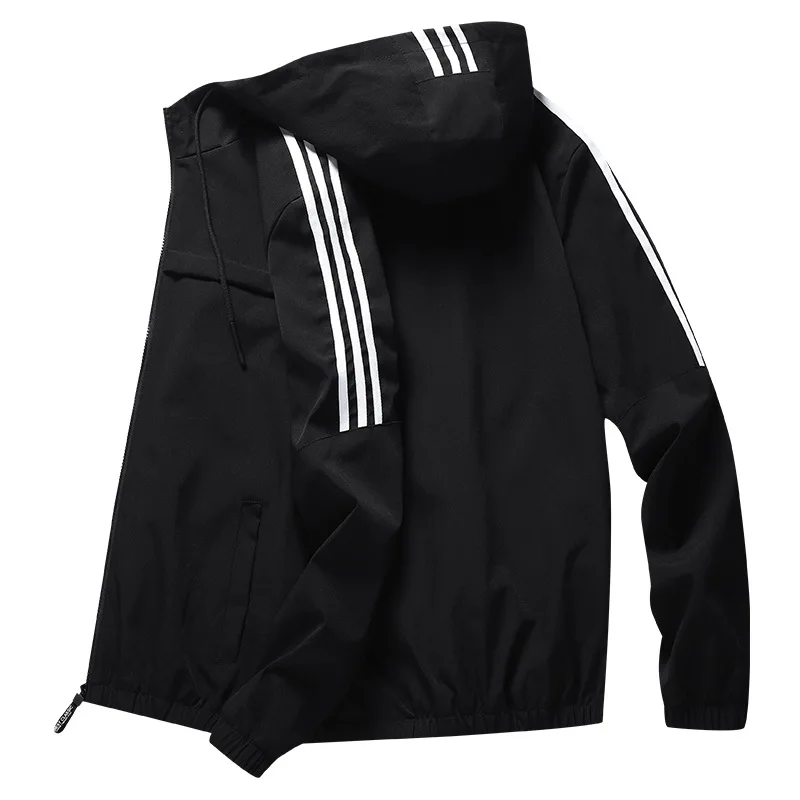 

Men's striped windbreaker jacket, hip hop style, hooded, zipper, retro, retro, street style, spring autumn series