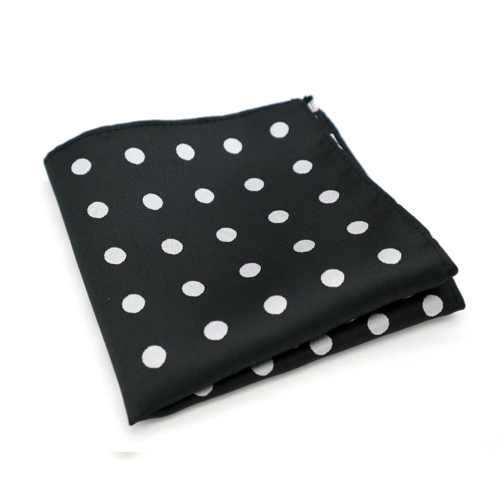 

F063 Classic Men's Handkerchief Vintage Silk Woven Hanky Black White Polka Dot Pocket Square 25*25cm Wedding Party Chest Towel