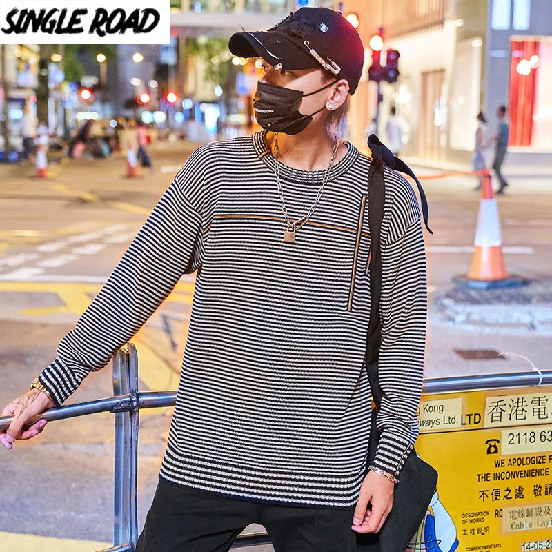SingleRoad негабаритных мужской вязаный свитер для мужчин 2020 зимняя одежда в полоску