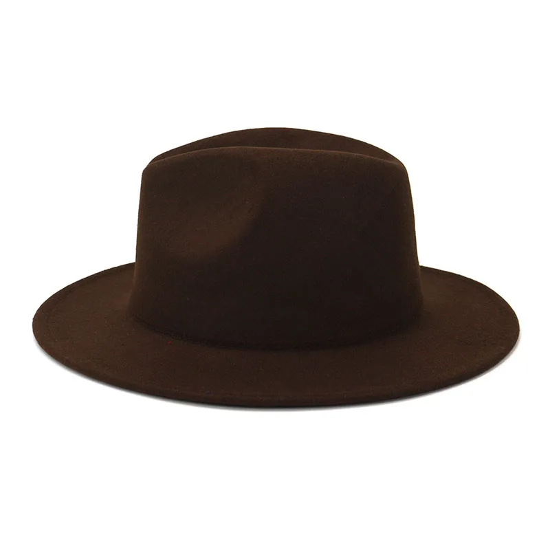 

Women Brown Black Fedora Hat Wide Brim Mixed Color Church Derby Panama Felt Hat Winter Men Jazz Cap NEW 2021