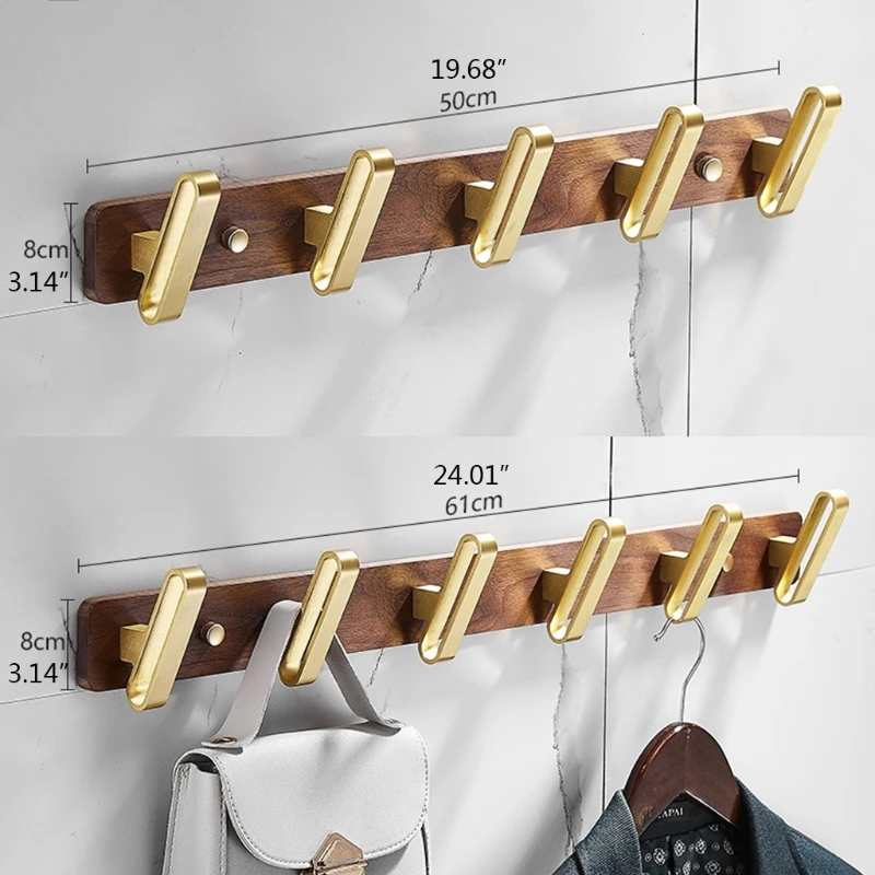

Wooden Wall Mounted Hanger Multi Metal Hooks Coat Rack Durable Clothes Pegs Smooth Finished Decorative Household Storage 449E