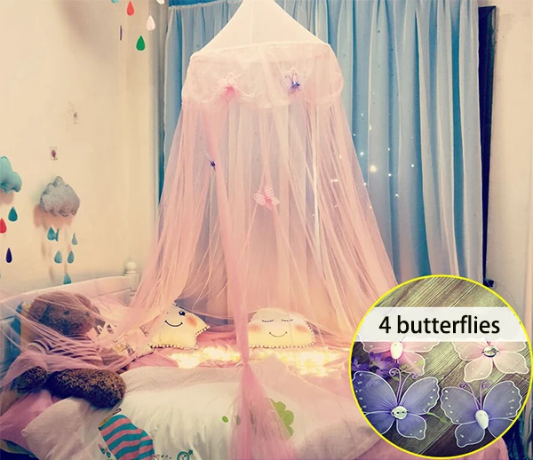 Pink and butterfly 6 цветов подвесное детское постельное белье купол кровать навес хлопок москитная сетка покрывало занавеска для ребенка дети чтение игры домашний декор - Цвет: Pink and butterfly