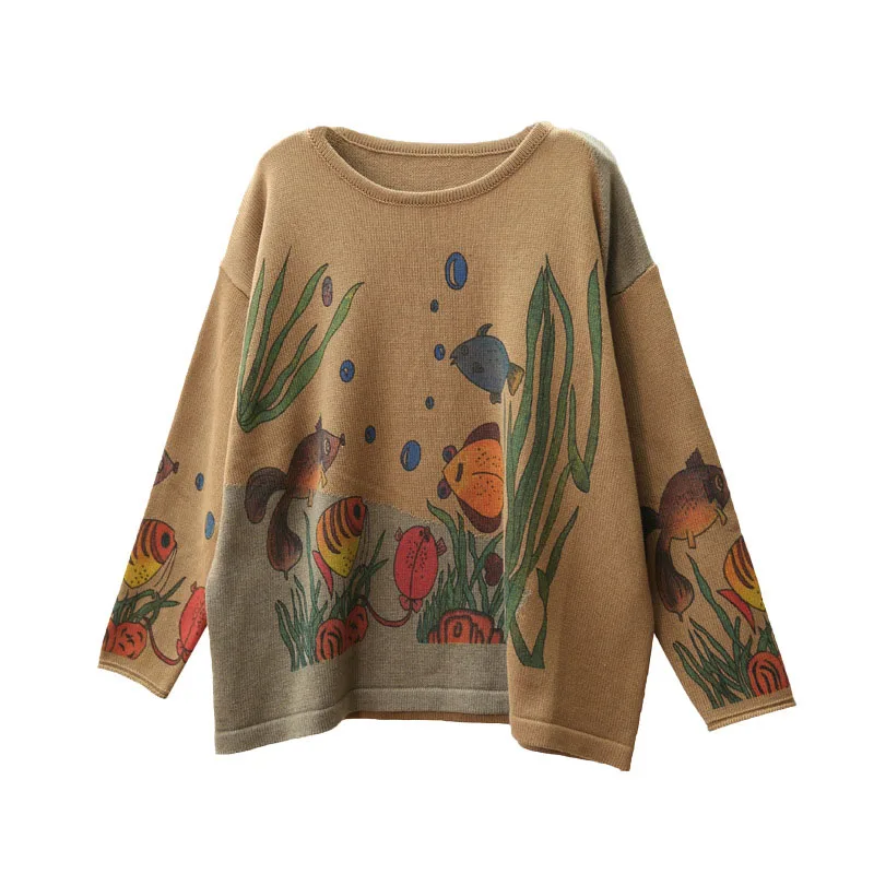 Harajuku Топ Femme пуловеры с героями мультфильмов морской водоросль вязаный свитер