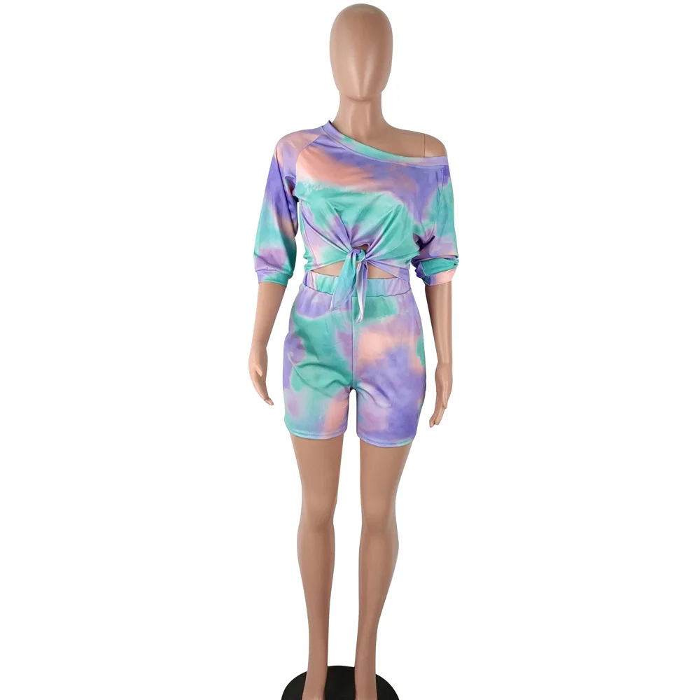

Tie Dye Set 2 Piece Set Women Summer Short Set Purple Green Blue Two Piece Crop Top and Short Set Casual Sexy Outfits Conjuntos