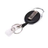 black wire rope keychain badge reel retractable recoil anti lost yoyo ski pass id card holder key ring keyring steel cord