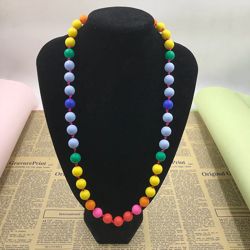 Mordedor de silicona arco&iacute;ris, collar de lactancia para mam&aacute; y beb&eacute;, sin BPA, sin l&aacute;tex-3