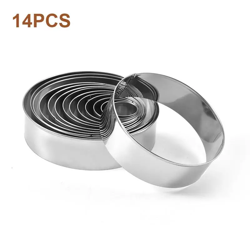 

14pcs /Set Round Cookie Molds Stainless Steel Mousse Circle Cutter Set DIY Cake Dessert Pastry Decorating Tool