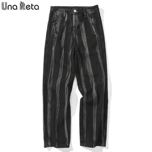 Джинсы Una Reta мужские прямые с принтом тай-дай, новые черные джинсы в стиле хип-хоп, джоггеры из денима, уличная одежда, свободные джинсы для мужчин