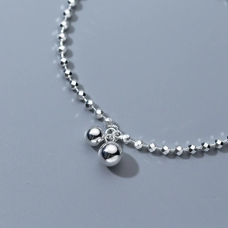 Браслет на ногу из серебра 925 пробы с круглыми бусинами