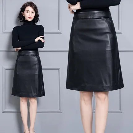 MESHARE New Fashion Genuine Sheep Real Leather Skirt 19K15