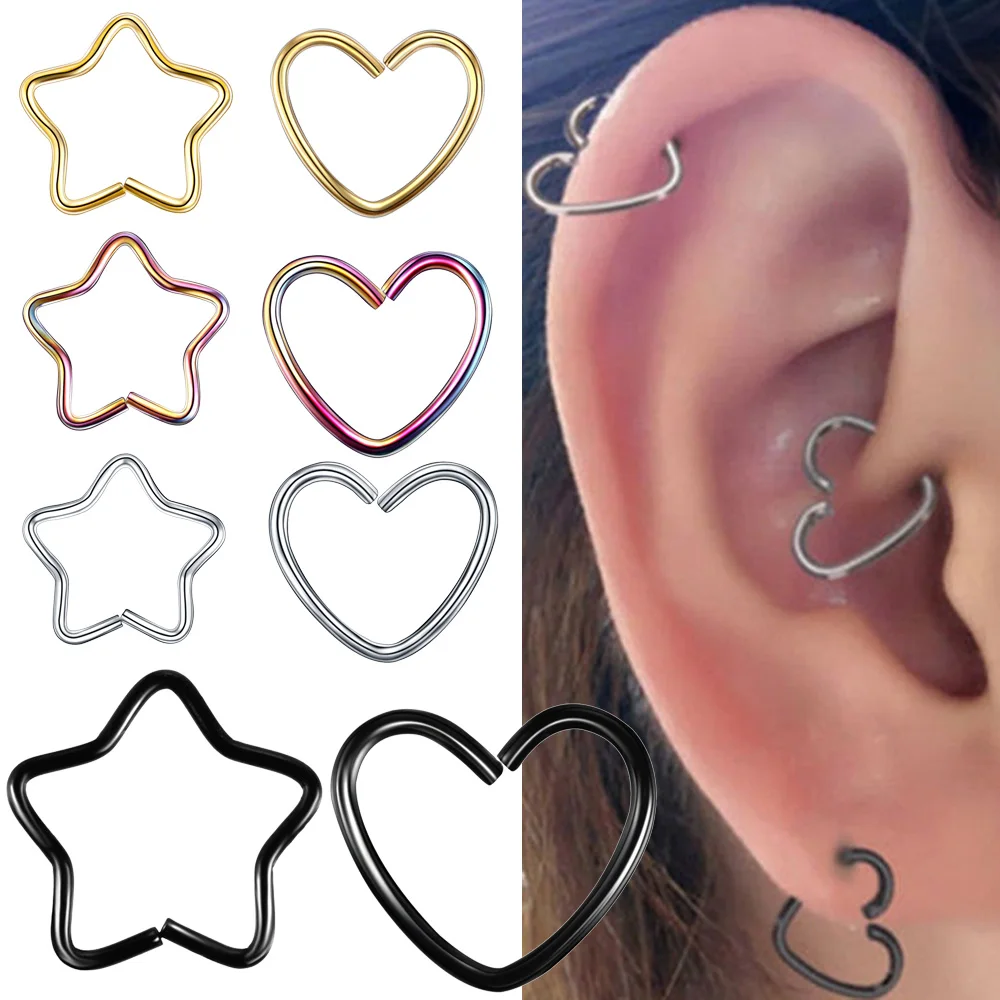 Body Jewelry Surgical Steel Daith Heart Ring Cartilage Tragus Piercings Hoop Lip Nose Rings Orbital Ear Stud Helix Jewelry