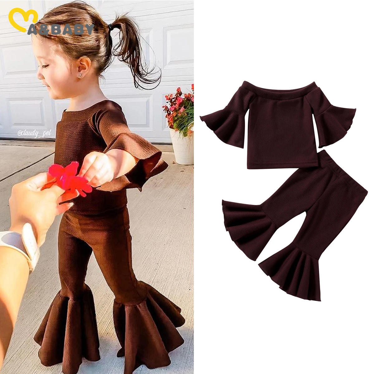 

Женский костюм с оборками Ma & Baby, футболка и расклешенные брюки, комплект одежды для маленьких девочек на весну и осень, D95